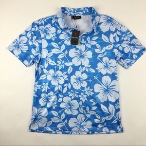 Yatta Golf Polo Mens Premium Stretch Polo Shirt Kahakai Blue White Size Small.